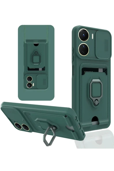 Vivo Y16 Kılıf Zuma Kartvizitli Yüzüklü Silikon - Yeşil ürün görseli