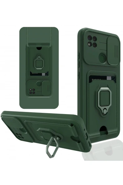 Xiaomi Redmi 9C Kılıf Zuma Kartvizitli Yüzüklü Silikon - Yeşil ürün görseli