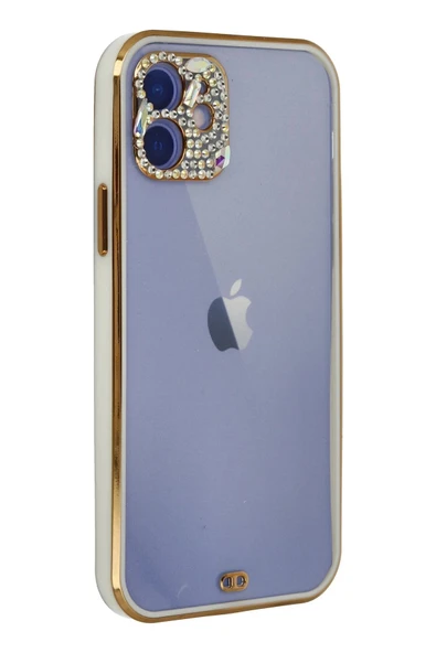 iPhone 12 Kılıf Liva Taşlı Silikon - Beyaz - Resim 3