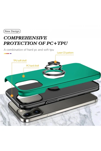 iPhone 13 Pro Max Kılıf Elit Yüzüklü Kapak - Yeşil - Resim 2