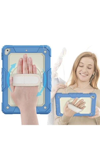 iPad 5 Air 9.7 Kılıf Strap New Tablet Kapak - Mavi - Resim 2