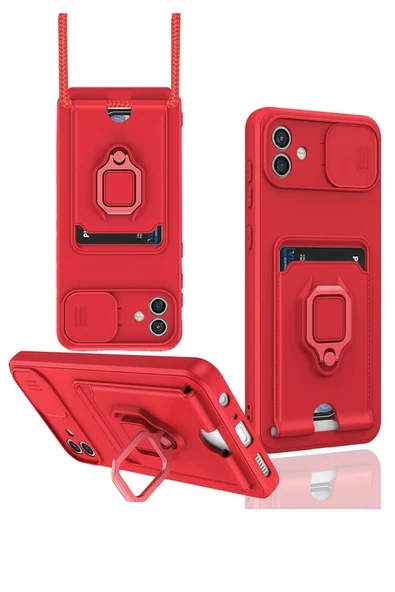 Samsung Galaxy A05 Kılıf Zuma Kartvizitli Yüzüklü Silikon - Kırmızı ürün görseli