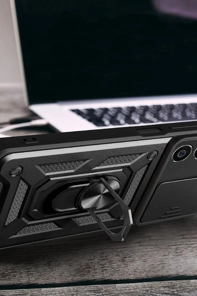 Samsung Galaxy A05 Kılıf Pars Lens Yüzüklü Silikon - Siyah - Resim 4