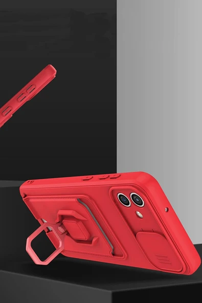 Samsung Galaxy A05 Kılıf Zuma Kartvizitli Yüzüklü Silikon - Kırmızı - Resim 3