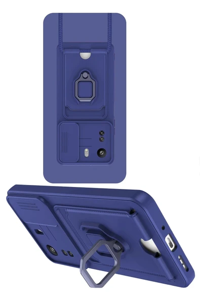 Xiaomi Redmi 13C Kılıf Zuma Kartvizitli Yüzüklü Silikon - Lacivert - Resim 2