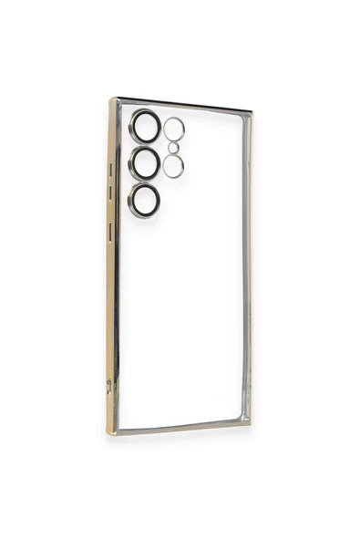 Samsung Galaxy S23 Ultra Kılıf Lensli Silikon - Gold - Resim 2