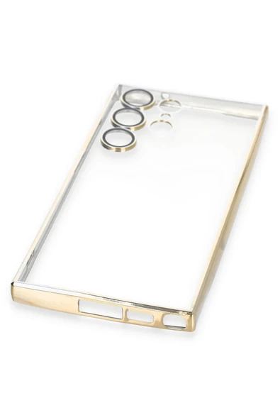 Samsung Galaxy S23 Ultra Kılıf Lensli Silikon - Gold - Resim 5