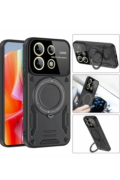 Xiaomi Redmi Note 13 Pro 4G Kılıf Joy Lens Standlı Kapak - Mor - Resim 3