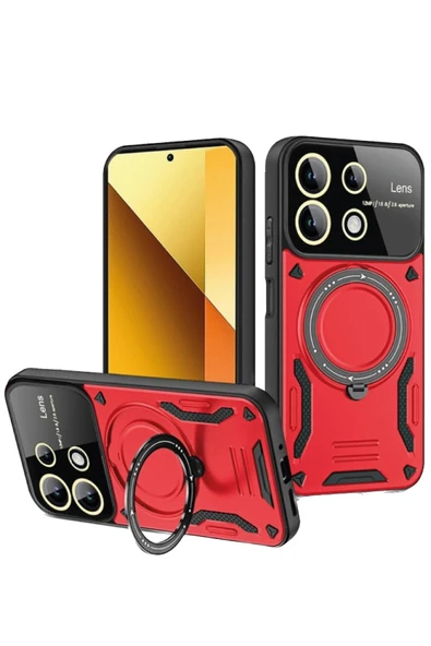 Xiaomi Redmi Note 13 4G Kılıf Joy Lens Standlı Kapak - Kırmızı ürün görseli