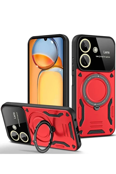 Xiaomi Redmi 13C Kılıf Joy Lens Standlı Kapak - Kırmızı ürün görseli