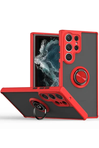Samsung Galaxy S25 Ultra Kılıf Montreal Yüzüklü Silikon Kapak - Kırmızı ürün görseli