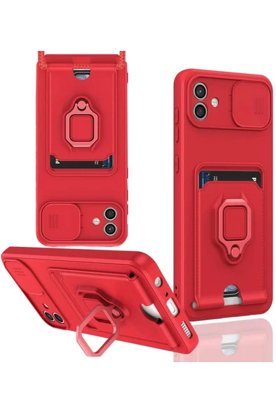 Samsung Galaxy A06 Kılıf Zuma Kartvizitli Yüzüklü Silikon - Kırmızı ürün görseli