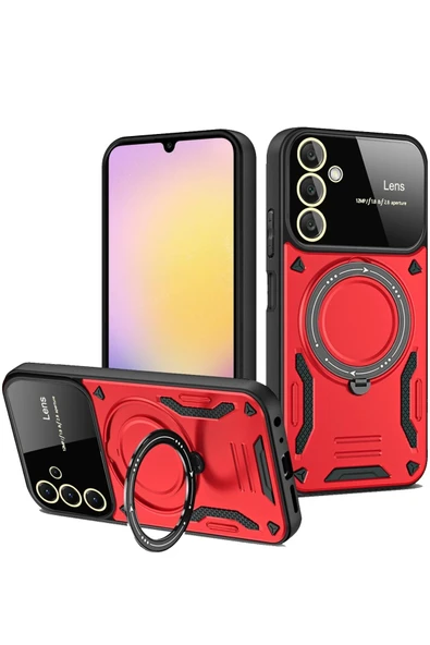 Samsung Galaxy S25 Plus Kılıf Joy Lens Standlı Kapak - Kırmızı ürün görseli