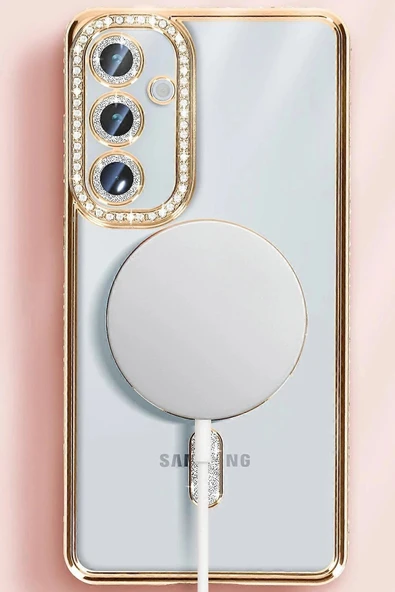 Samsung Galaxy S25 Kılıf Joke Simli Magneticsafe Kılıf - Gümüş - Resim 2
