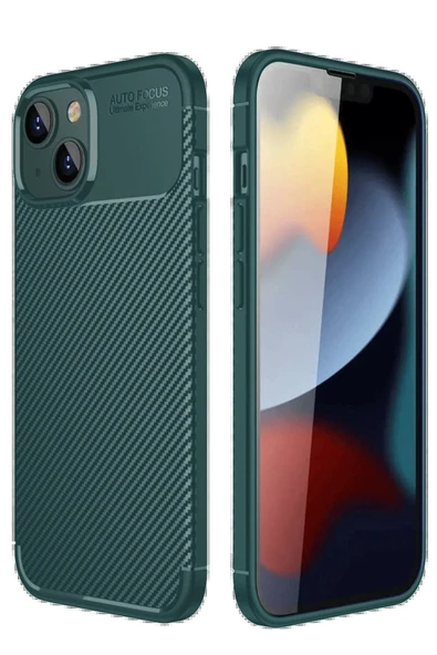 iPhone 14 Kılıf Auto Focus Karbon Kapak - Koyu Yeşil - Resim 2