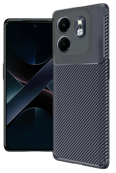 İnfinix Smart 9 Kılıf Auto Focus Karbon Kapak - Lacivert - Resim 2