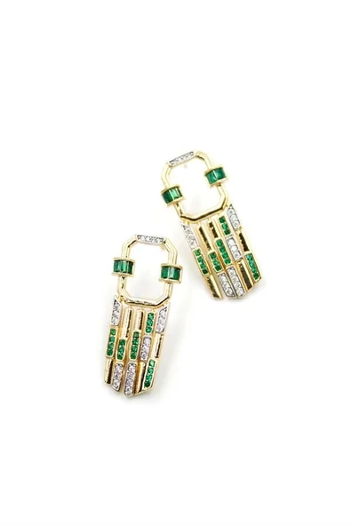 LitaeTrend Taşlı Küpe - Yeşil - Resim 2