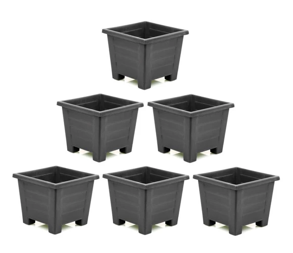 Omnipazar SY-5848 Dekoratif Plastik Kare Ayaklı Saksı 30 lt Antrasit 6 Adet