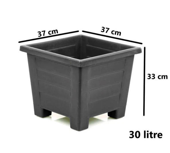 Omnipazar  SY-5848 Dekoratif Plastik Kare Ayaklı Saksı 30 lt Antrasit 6 Adet - 2