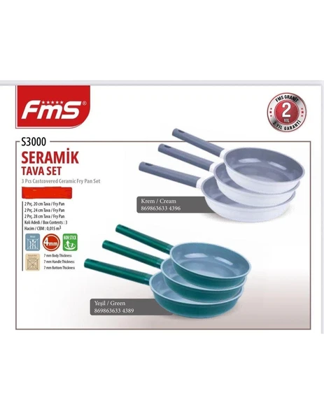 FMS Seramik 3 Parça Tava Seti Krem - 20-24-28 Cm - S3000KRM ürün görseli 1