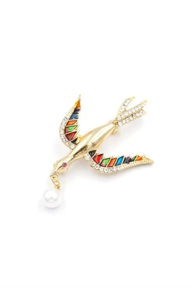 LitaeTrend Kuş Broş - Altın - Resim 2