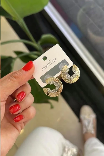 LitaeTrend Taşlı Küpe - Altın - Resim 2