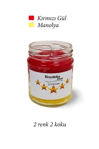 LitaeTrend Premium Seri 2 Renk 2 Koku Sarı Kırmızı Beş Yıldız Kavanoz Mum 210 cc - RYL ürün görseli 1