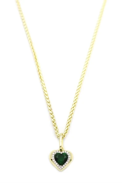 LitaeTrend Taşlı Kalp Kolye - Yeşil - Resim 2