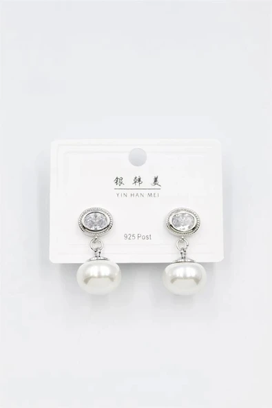 LitaeTrend İncili Taşlı Küpe - Gümüş - Resim 2