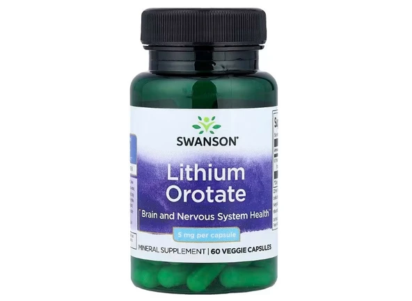 Swanson, Lithium Orotate, 5 mg, 60 Veggie Capsules ürün görseli