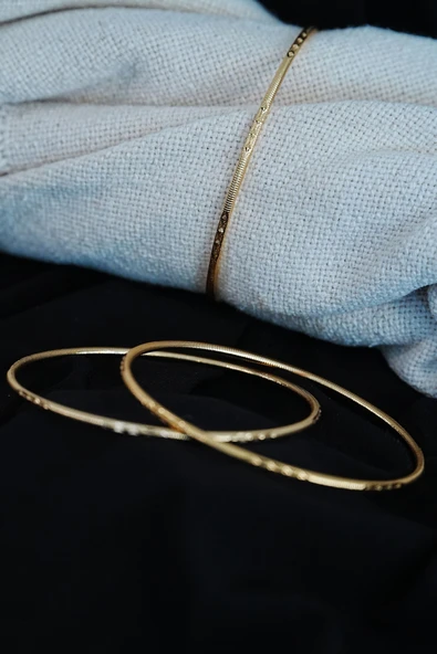 Ajda Bilezik Baklava Desenli 22 Ayar Kaplama 2 Adet - Resim 2