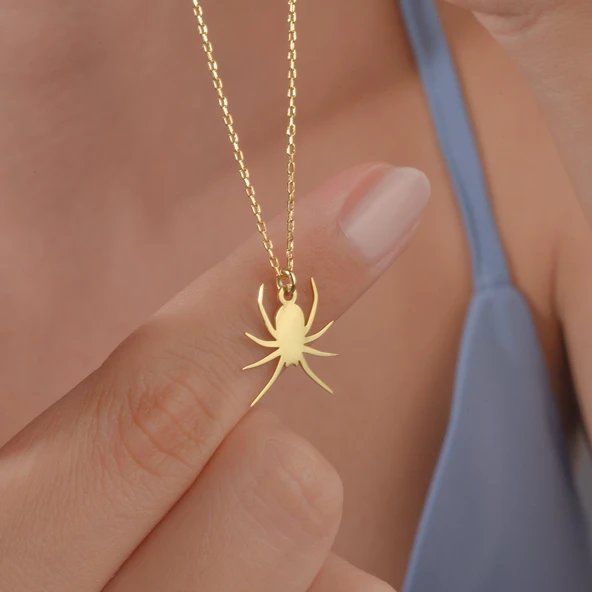 14 Ayar Altın Mikron Kaplama Örümcek Gümüş Kolye - CN00467 ürün görseli 1