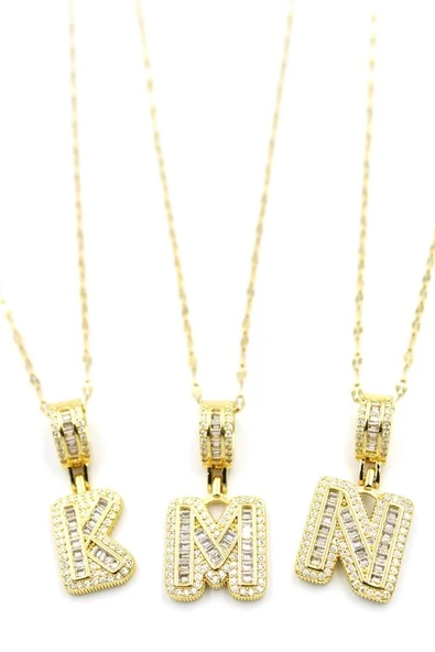 LitaeTrend 24'lü Taşlı  Harf Kolye - Altın - Resim 2