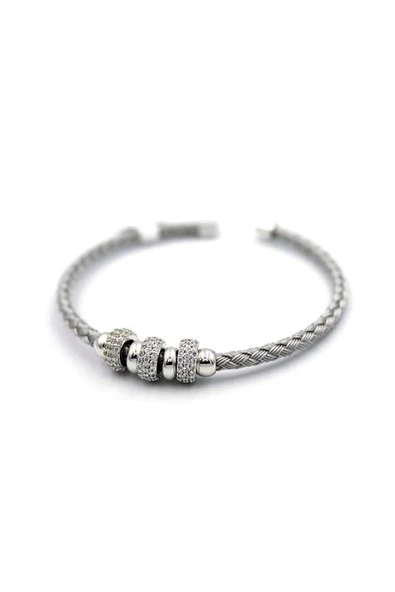 LitaeTrend Taşlı Örgü Bilezik - Gümüş ürün görseli