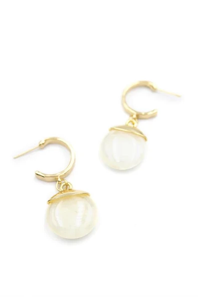 LitaeTrend Taşlı Halkalı Küpe - Krem ürün görseli 1