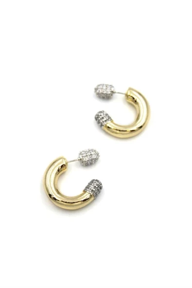 LitaeTrend Taşlı Halka Küpe - Altın ürün görseli 1