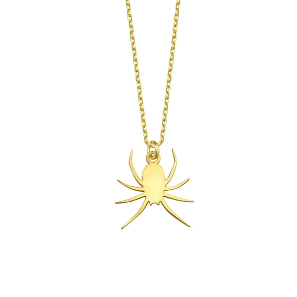 14 Ayar Altın Mikron Kaplama Örümcek Gümüş Kolye - CN00467 - Resim 6