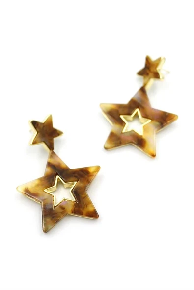 LitaeTrend Yıldız Küpe - Kahverengi - Resim 2