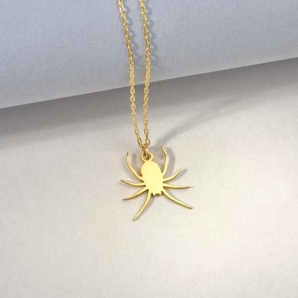 14 Ayar Altın Mikron Kaplama Örümcek Gümüş Kolye - CN00467 - Resim 3