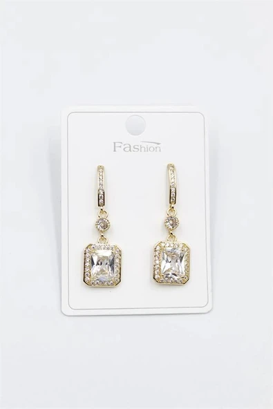 LitaeTrend Taşlı Baget Küpe - Altın ürün görseli 1