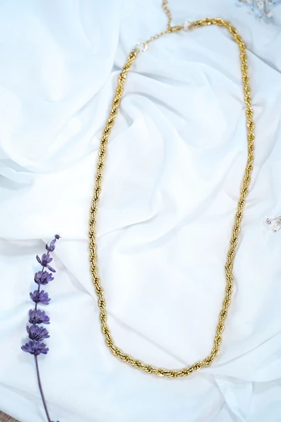 5mm Kalın Burgu Altın Renk Çelik Kolye Unisex Paslanmaz Kaliteli - Resim 2