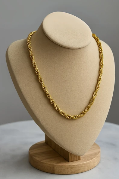 5mm Kalın Burgu Altın Renk Çelik Kolye Unisex Paslanmaz Kaliteli ürün görseli