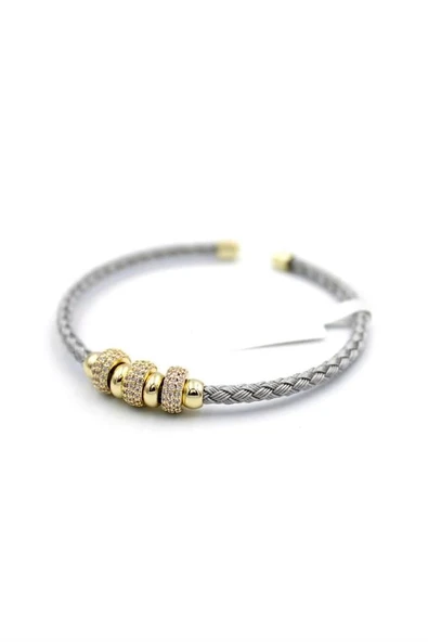 LitaeTrend Taşlı Örgü Bilezik - Altın - Resim 2