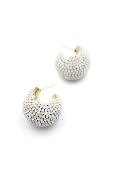 LitaeTrend Taşlı Halka Küpe - Beyaz ürün görseli