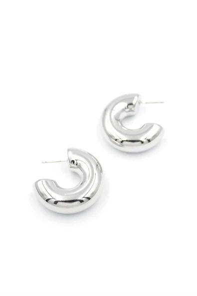 LitaeTrend Metal Halka Küpe - Gümüş - Resim 2