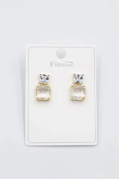 LitaeTrend Taşlı Baget Küpe - Altın - Resim 2