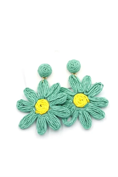 LitaeTrend Papatya Hasır Küpe - Turkuaz - Resim 2