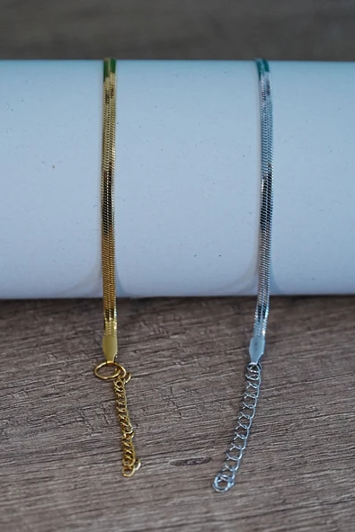 İtalyan Tasarım Çelik Çift Bileklik  Unisex Altın Gümüş Renk, Kararmaz 2 Adet - Resim 2