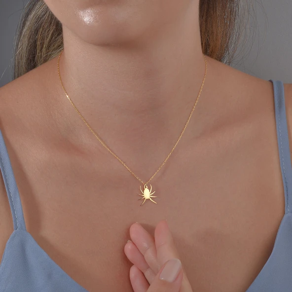 14 Ayar Altın Mikron Kaplama Örümcek Gümüş Kolye - CN00467 - Resim 4