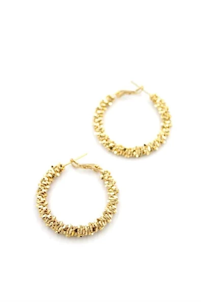 LitaeTrend Büyük Boy Tırtıklı Küpe - Altın - 2